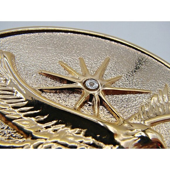 Patriotic American Soaring Eagle Sunburst Rhinestone Belt Buckle Gold Tone Brass - Picture 6 of 11